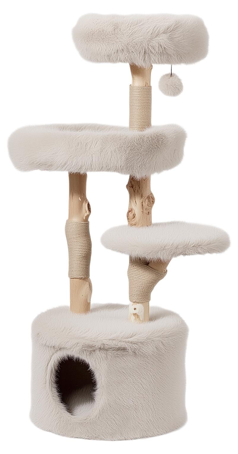 Fudajo Bosboom Krabpaal met kattenhuis, kattenbedden en speelbal, natuurlijke uitvoering, Hoogte: 137 cm