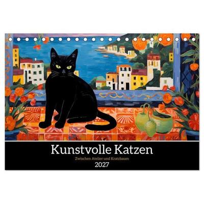 Kunstvolle Katzen (Tischkalender 2027 DIN A5 quer), CALVENDO Monatskalender