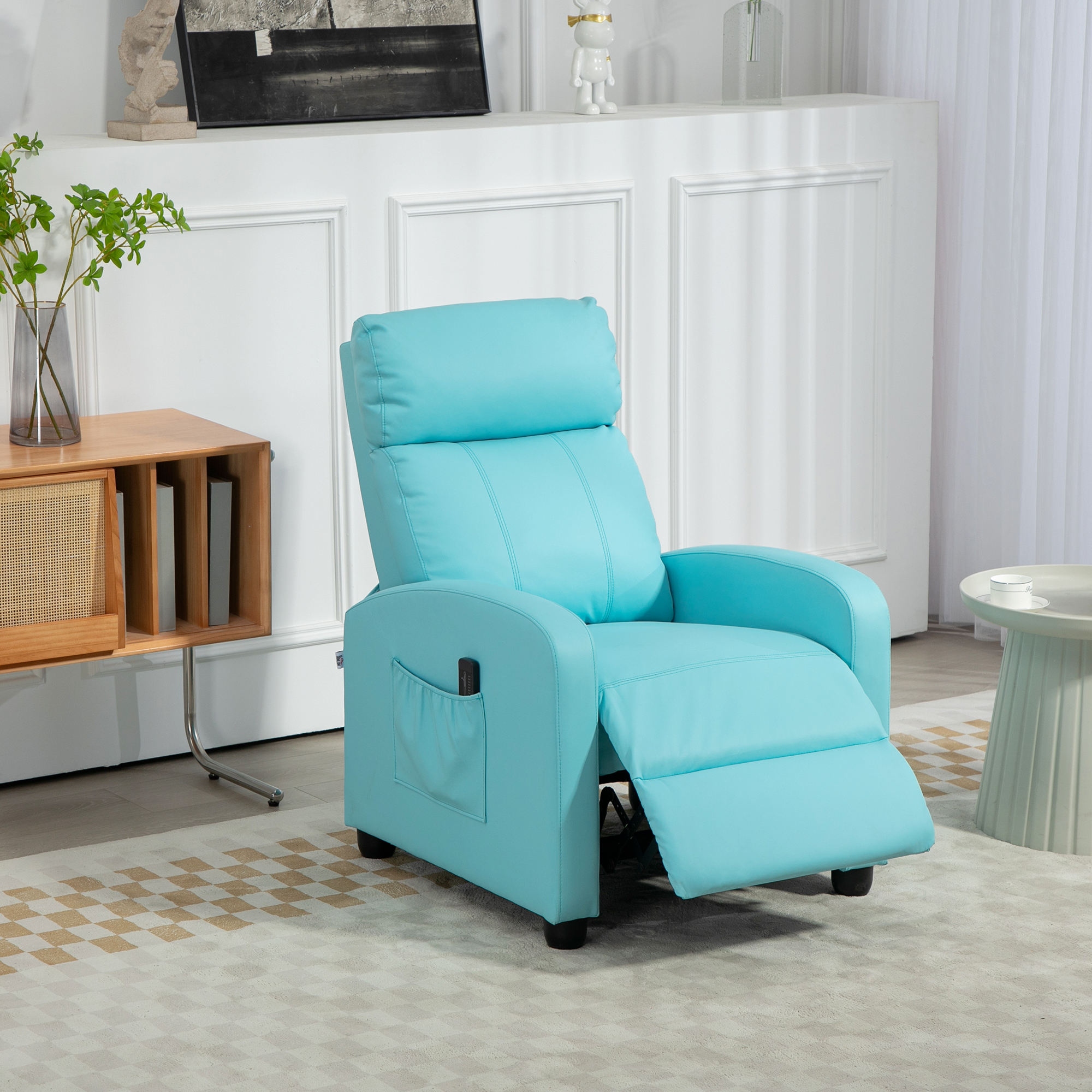 Homcom Poltrona Relax Massaggiante con Telecomando e 8 Programmi, Reclinazione e Poggiapiedi, Azzurro