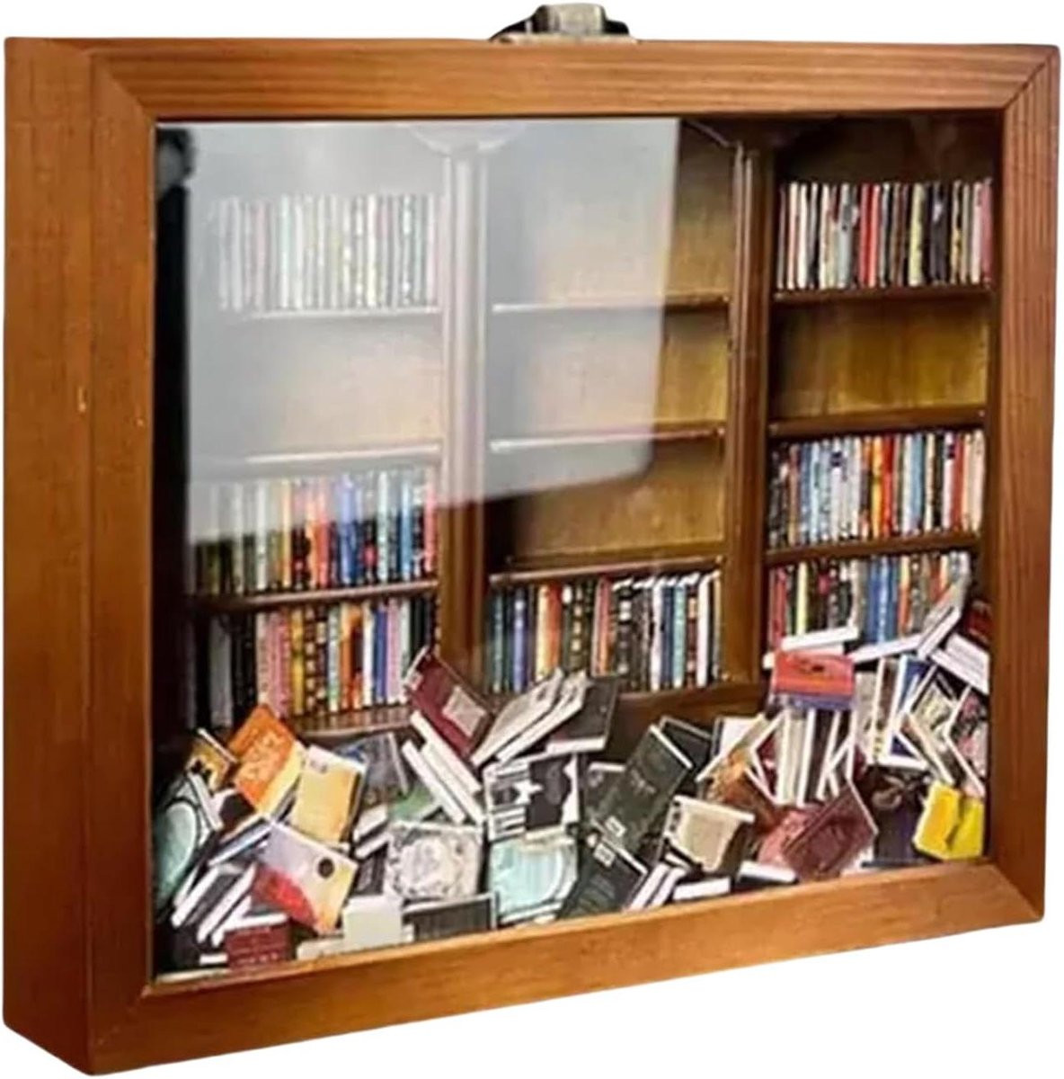 Handgemaakte houten miniatuur boekenkast voor stressvermindering - Houtkleur - B/D/H: 12 x 3,5 x 15 cm