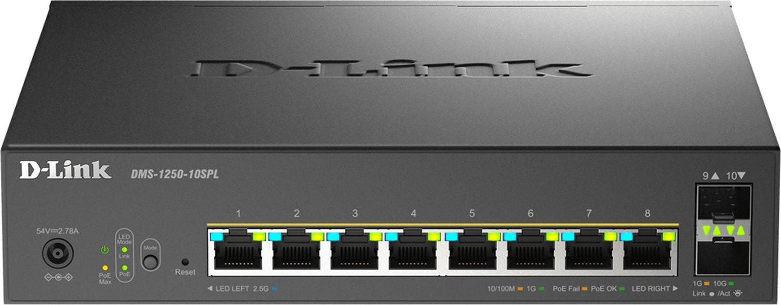 D-Link DMS-1250-10SPL Beheerde L2/L3 Switch met 2.5G Ethernet en PoE voor Rackmontage