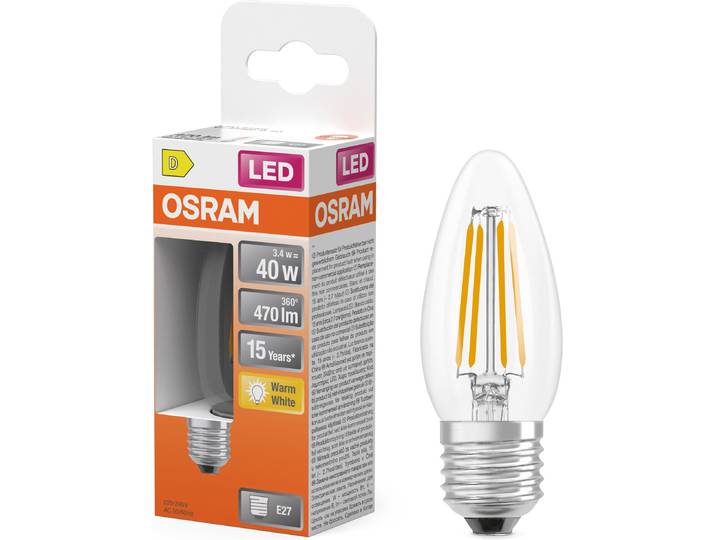 OSRAM LED-Leuchtmittel LED-Lampe Star Kerzenform B40 , Energieeffizienz: D, transparent (klar), L:9,2cm Ø:3,5cm, Leuchtmittel, LED-Leuchtmittel