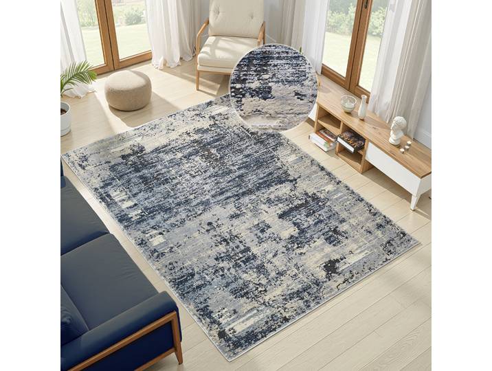 Teppich GOODPRODUCT Hamsa, in Standard- und Premium-Qualität, 9 mm oder 14 mm Höhe , blau, B:60cm L:90cm, Kunstfaser, Teppiche, Teppich, Dezenter Glanz, Hoch-Tief, Vintage-Look & dichte Designer-Qualität