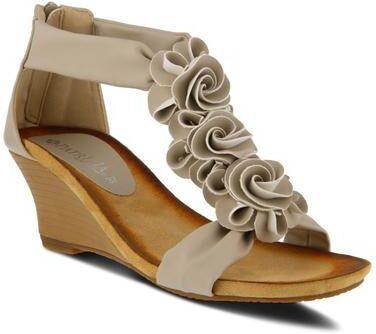 Women's Harlequin Closed Back T-Strap Wedge Sandal by Patrizia by Spring Step in Beige (Size 38 M)