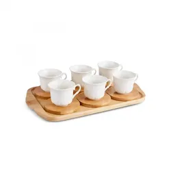Karaca Bambus-Tablett 6-Personen-Kaffeetassen-Set, 90 ml