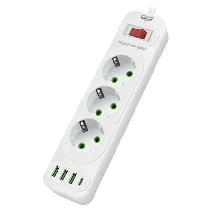 Transcend Riff F23U 2m pagarinatajs ar 3 Ligzdam + 3 USB + 1 USB-C un On/Off Pogu Black 4752219011969 (2 m) (RF-F23U-BK)