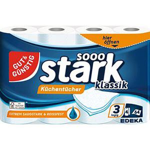 Gut&Günstig Küchenrolle sooo stark klassik, 3-lagig, 64 Blatt je Rolle, Zellstoff, saugstark & reißfest, 4 Rollen