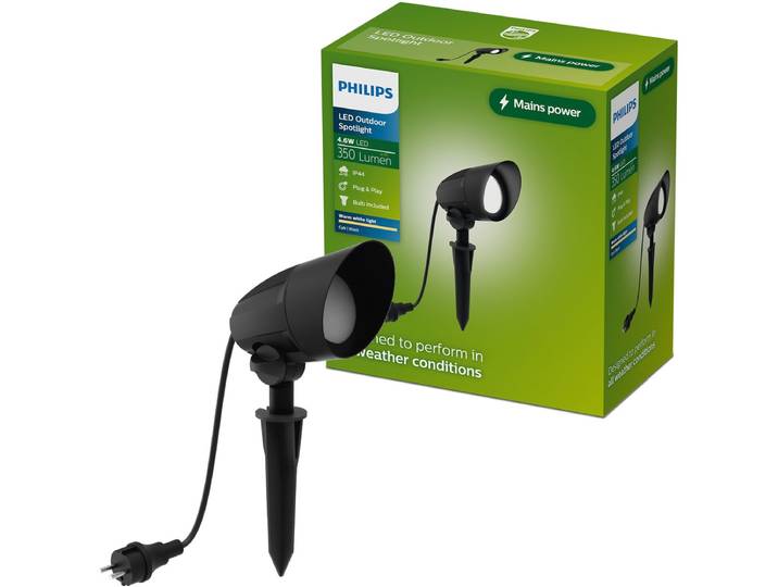 Philips Cylr Grondspot - Buitenverlichting - Warmwit licht: 2700K - GU10 LED-spot meegeleverd - Weerbestendig: IP44 - Zwart - Stekker