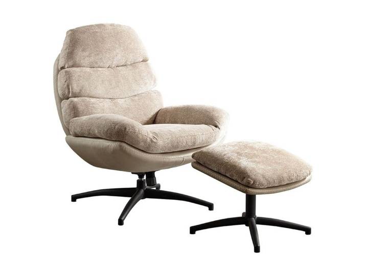 VIGO - Fauteuil Pivotant avec Repose Pieds Bi-Matière Beige