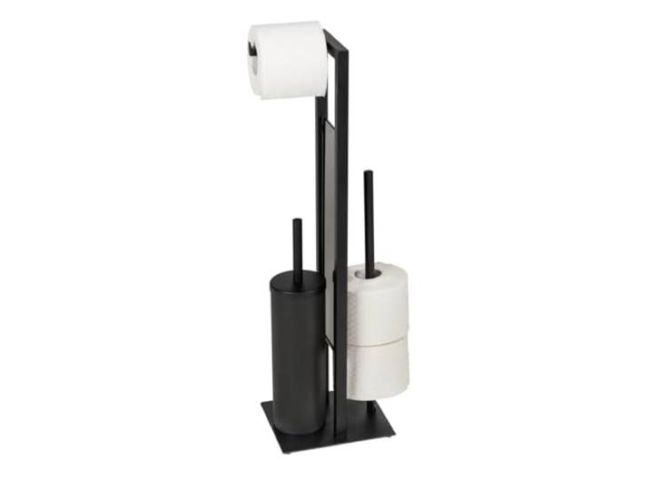 WENKO Stand WC-Garnitur Mod. Rivalta, Stahl, schwarz geschlossene Toilettenbürstenhalter, mit Trennplatte aus Sicherheitsglas, Toilettenpapier- und Ersatzrollenhalter