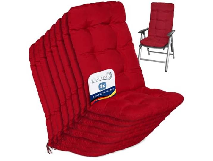 Beautissu 8er Set Hochlehner Auflagen Sitzpolster für Gartenstühle Outdoor