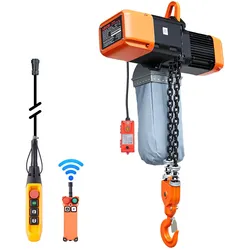 VEVOR Elektrischer Kettenzug 2721 kg, 9,1 m Hubhöhe, Dreiphasig, mit 100 m Funk- & 8,2 m Kabelfernbedienung, G100-Doppelkette, Notstopp, Elektrokettenzug für Fabriken, Lagerhallen, Garagen