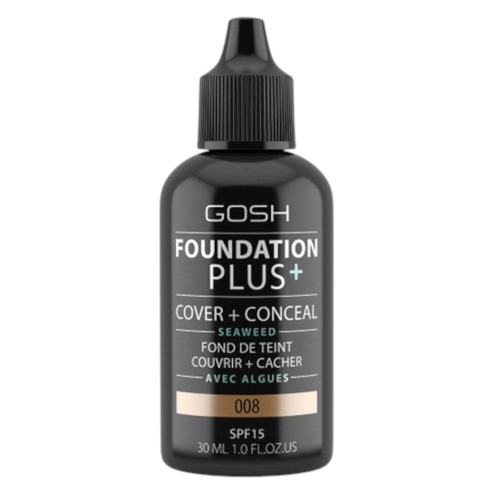 Gosh Foundation Plus+, Cover & Conceal, Liquid Foundation, 008, Honey, SPF15, 30 ml For Women (008 Honig) (77548968)