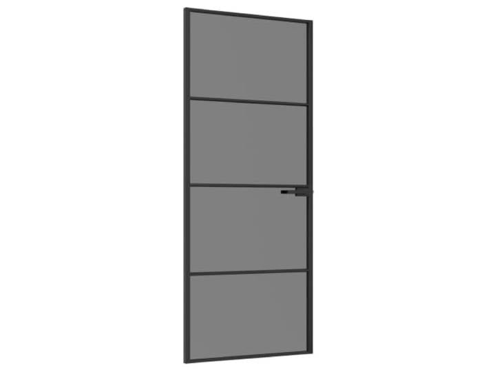 Innentür 83 x 201,5 cm aus ESG-Glas und Aluminium mit Griffen Pulverbeschichteter Aluminiumrahmen,ESG-Glas,rechteckig,Raumteiler für Wohnzimmer und Küche,integrierte Griffe,eingebaute