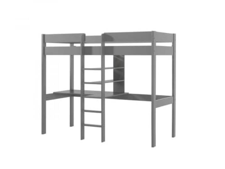 VIPACK Bed, Solid, Kiefer, Grau, Single