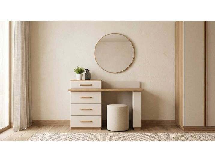 JVmoebel Schminktisch Schminktisch Set Beige Modern Luxus Spiegel Hocker Frisiertisch