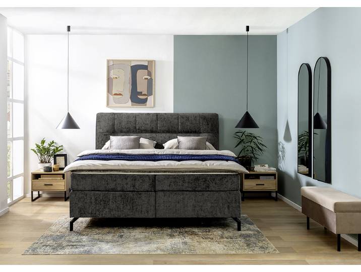 Boxspringbett Plumas 180 x 200cm Chenille Ova Grau H2 / H3