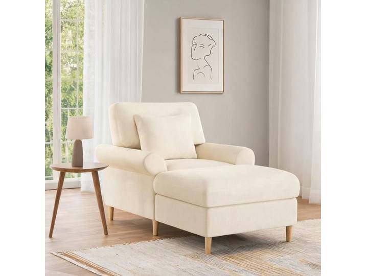 Warm beige 1 place fauteuil relax convertible en couchage grand format XXL revêtement en velours doux