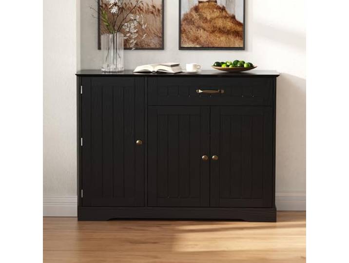 Merax Sideboard Schwarz mit 3 Türen und Schublade, Modernes Stauraummöbel für Wohnzimmer, Kommode im Industrial-Look
