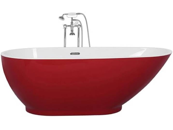 Stilvolle Acryl Badewanne oval freistehend rot mit Überlauf 170 x 80 cm Guiana
