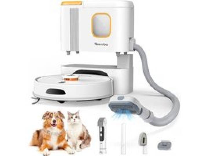 Aspirateur laveur special animaux robot sans fil Puissance 6000PA Batterie 5000mAh Pilotage par application et voix