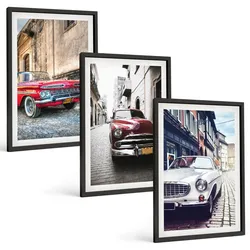BILDER SET 3er Set - 40x60 cm Schwarzer Rahmen - Oldtimer in Städten