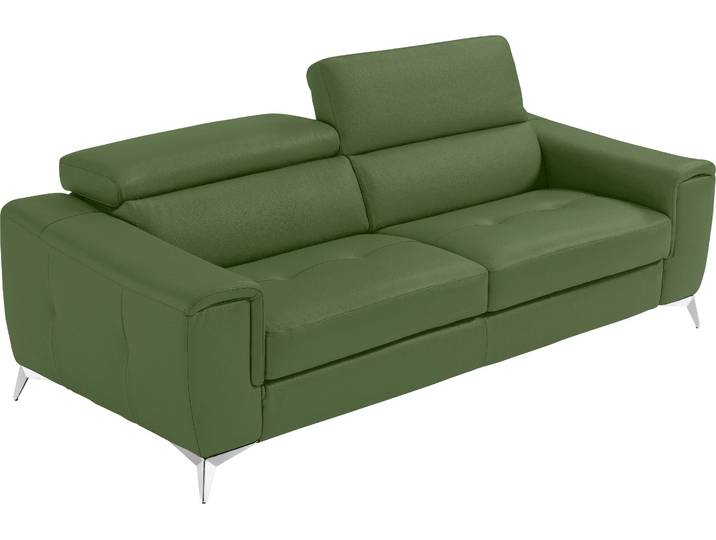 2,5-Sitzer EGOITALIANO Francine, Designsofa, Loungesofa, Breite 213 cm, Fussfarbe chrom , grün (sprite), B:213cm H:100cm T:106cm, Leder CAREZZA (echtes Rindsleder) ist ein Naturleder, dass die ursprünglichen Eigenschaften der Haut nicht verändert. Das Vorhandensein von verheilten Narben, Körnungsunterschiede, Falten, Adern, Unterschiede in den Farbtönen und andere Spuren, die die Natur auf diesen Fellen hinterlassen hat, sind ein Beweis für die absolute Echtheit und das Zeugnis ihres grossen Wertes., Sofas, 2 5-Sitzer, Designfuss, Leder CAREZZA, sprite