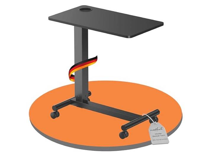 PureMounts® Mobiler Beistell-Tisch höhenverstellbar, Höhenverstellbarkeit 71,2cm bis 106,2cm, bis zu 7kg Tragkraft, feststellbare Rollen, integrierter Getränkehalter, schwarz