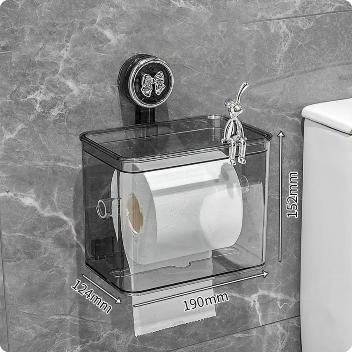 INF Boîte à papier toilette à ventouse - Distributeur mural PET à grande ouverture, couvercle étanche anti-poussière, ventouse Argent