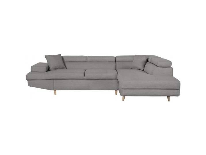 Canapé d'angle droit convertible RIO Scandinave avec coffre en tissu - Gris clair Pieds bois - L271 x P192 x H70cm - LOUNGITUDE