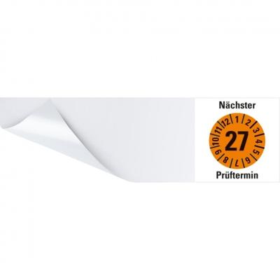 Dreifke® Kabelprüfplakette Nächst. Prüftermin 27,orange,Folie,selbstkl.,95x25mm,60/Heft