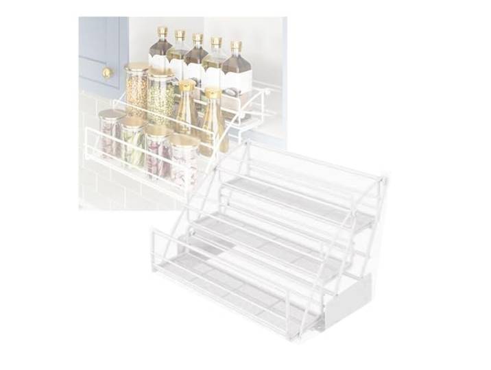 GCGC Herunterziehbares Gewürzregal, Wand-herunterziehbares Gewürzregal Mit 3 Ebenen, Oberes Herunterziehbares Regal, Tragfähigkeit 10 Kg, Gewürzregal For Die Aufbewahrung Im Schrank, Bar, Café(White)