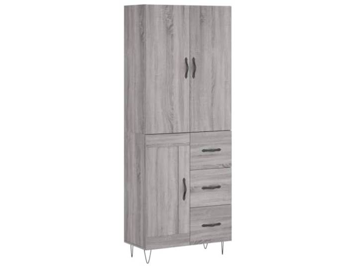 HKTMGDNG Highboard Grau Sonoma 69,5x34x180 cm Mehrzweckschrank Standregal fürs Wohnzimmer mit Metallbeinen und geräumigen Fächern für staubfreie Organisation im Essbereich.