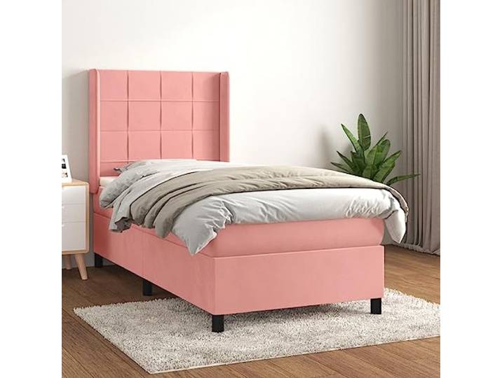Samt Taschenfederkernmatratze verstellbares Kopfteil 90x200 cm Rosa Boxspringbett mit Matratze Rosa 90x200 cm Samt Bett mit Topper Taschenfederkern Höhenverstellbares Kopfteil Luxus Doppelbett