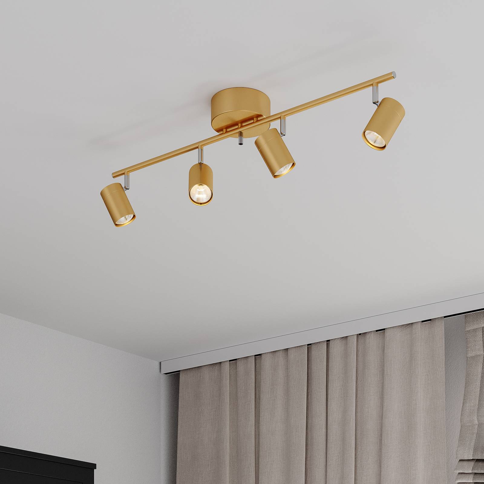 By Rydéns Correct Deckenstrahler 4fl gold matt Correct, dimmbar, messing / gold, für Wohn- / Esszimmer, Metall, Modern
