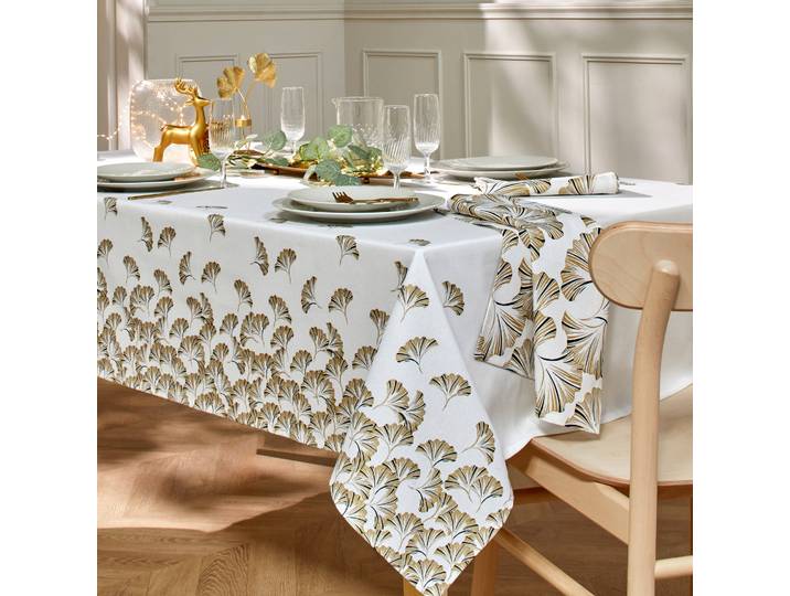 Nappe coton, imprimée métallisé gingko - Blancheporte
