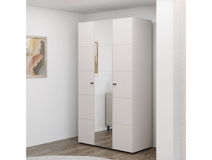 Ouarza - Armoire 3 Portes\, 117x52 cm Blanc Crème\, Porte-manteaux