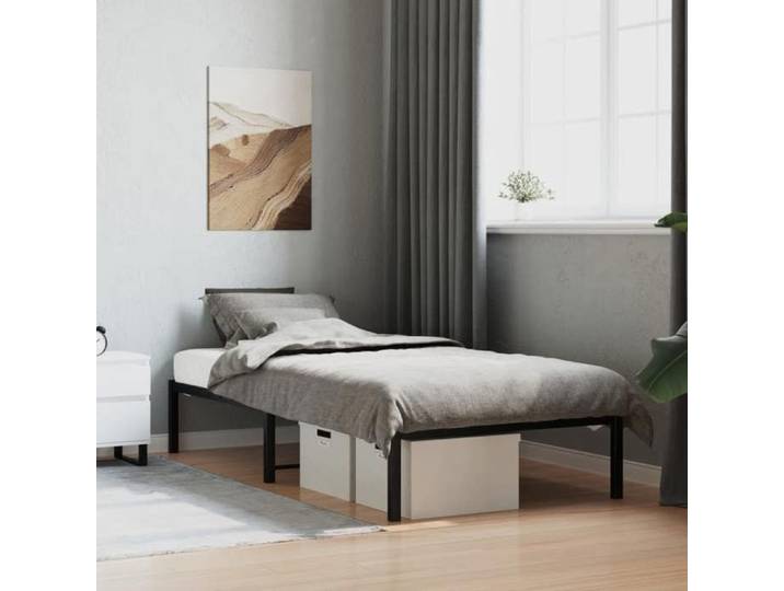 Cadre lit métal noir 90x190 cm structure robuste design industriel chambre compacte moderne