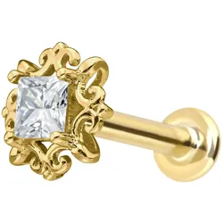 14 Karat Gold Labret mit Innengewinde MOISSANIT-QUADRAT + ORNAMENTE