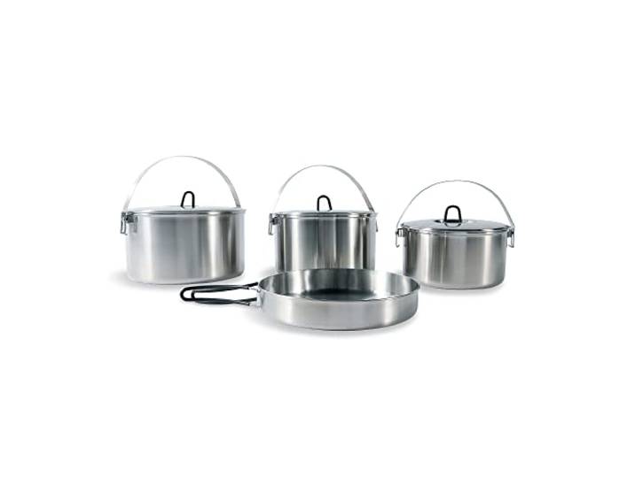 Tatonka Family Cook Set L (4-teilig) - Camping-Kochgeschirr aus Edelstahl - Bestehend aus Einer Pfanne und 3 Töpfen mit Deckel