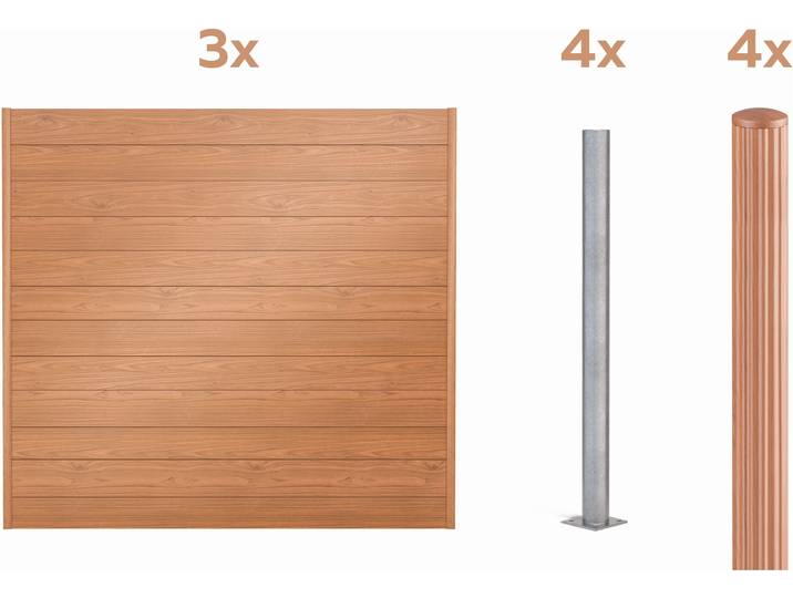 Dichtzaun ALBERTS Palitio, Profilhöhe 150 mm , braun (holzdekor hell, zum aufschrauben), H:180cm, Aluminium, Zaunelemente, Dichtzaun, Aluminium, verschiedene Dekore und Längen