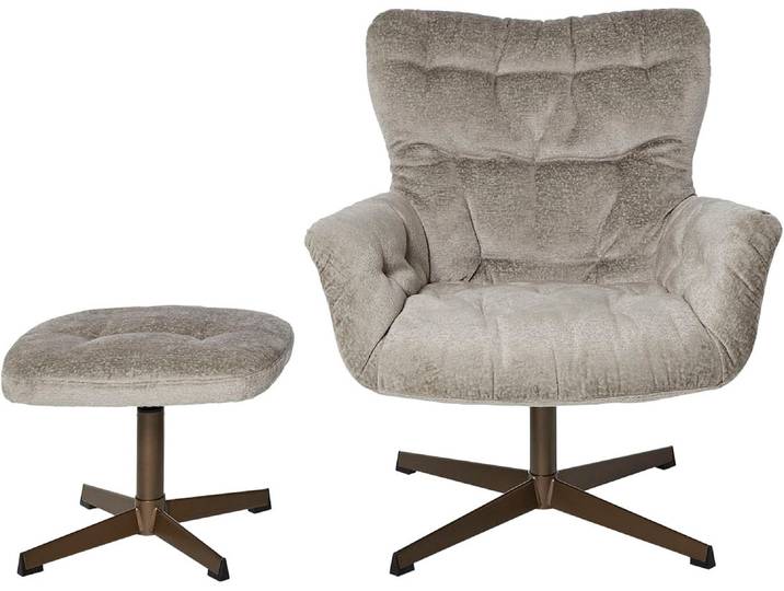 Sessel JAHNKE LOUNGE COSY TWIST PLUS , beige (platingrau), B:83cm H:88cm T:80cm, Sessel, Sessel, Loungesessel inkl. Hocker, bequeme Polsterung & Armlehnen, drehbar