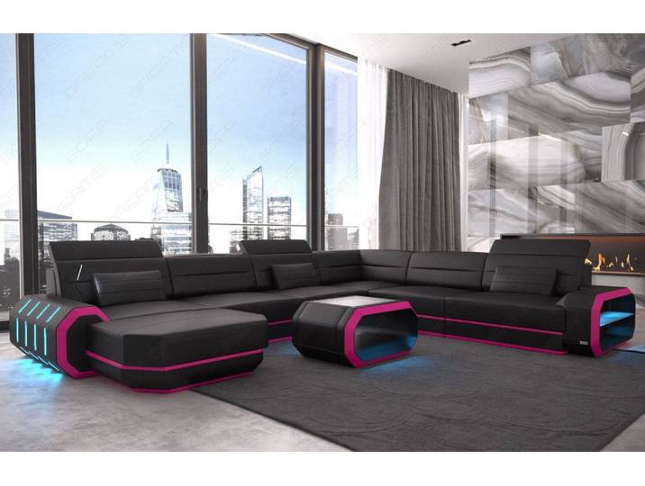 XL Wohnlandschaft Roma U-Form in Leder