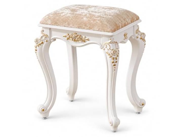 JSWHYBD Vintage Schminkhocker im Barockstil, Polsterhocker für Schminktisch Florale Verzierungen, geschwungene Beine und weicher Sitz für Schlafzimmer und Ankleidezimmer(K)