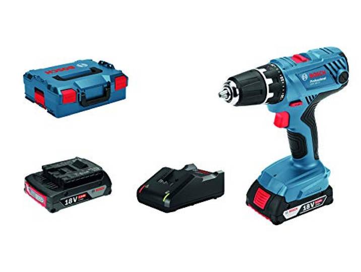 Bosch Professional 18V System Akku Bohrschrauber GSR 18V-21 (max. Drehmoment: 55 Nm, inkl. 2x 2.0Ah Akku, Schnellladegerät GAL 18V-40, L-BOXX)