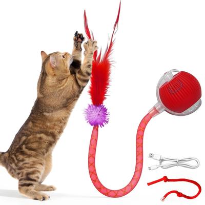 Inspired Finds Smart Rolling Cat Ball With Speedy Tail USB Rechargeable Interactive Cat Toy red