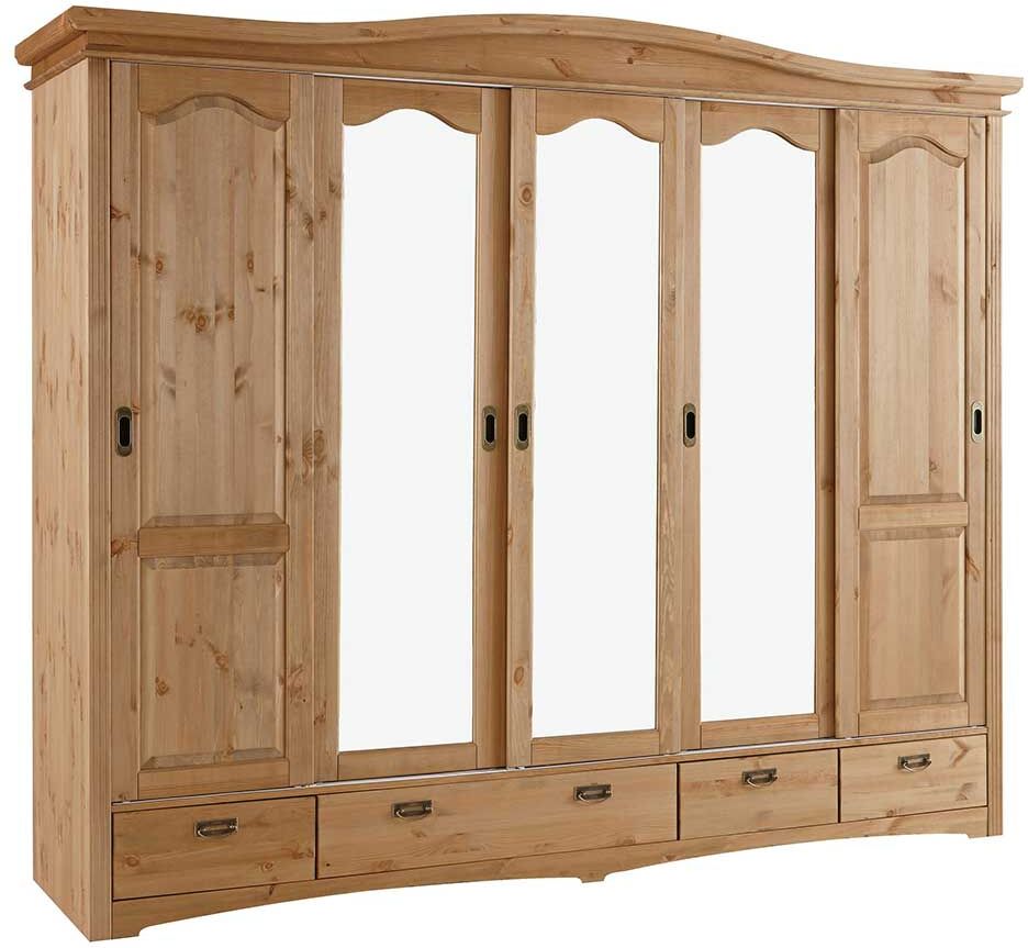 Pharao24.de Schwebetüren Kleiderschrank aus Kiefer Massivholz Landhausstil