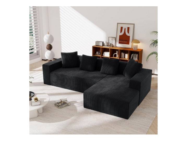 LuxusKollektion Wohnlandschaft Sofa 3 Seat modulares Kombinationssofa 4 Kissen Corduroy Schwarz