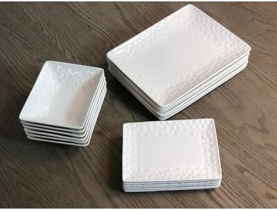 Red Vanilla Marble Rectangular Salad Plates Set /6