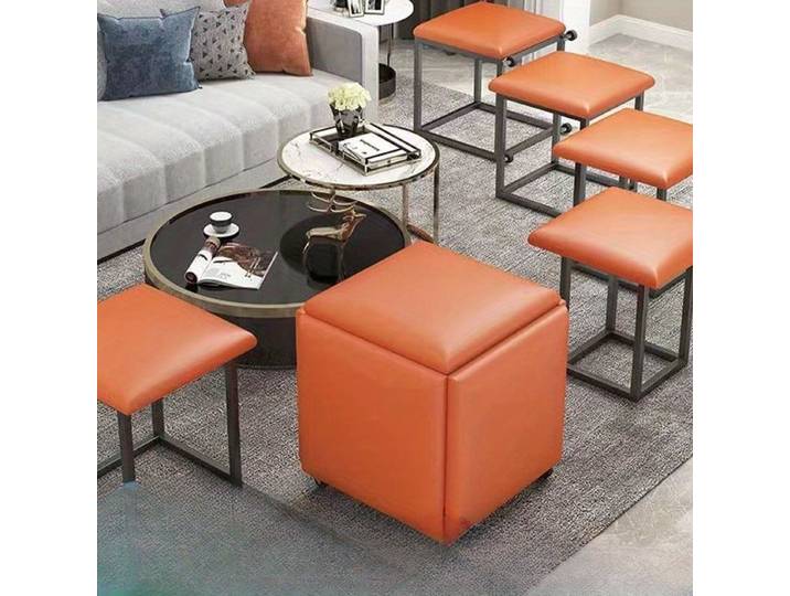 Cube de siège en cuir Pu 5 en 1, avec roulettes pivotantes, canapé empilable, tabouret de nidification, pouf, repose-pieds mobile, Dressing